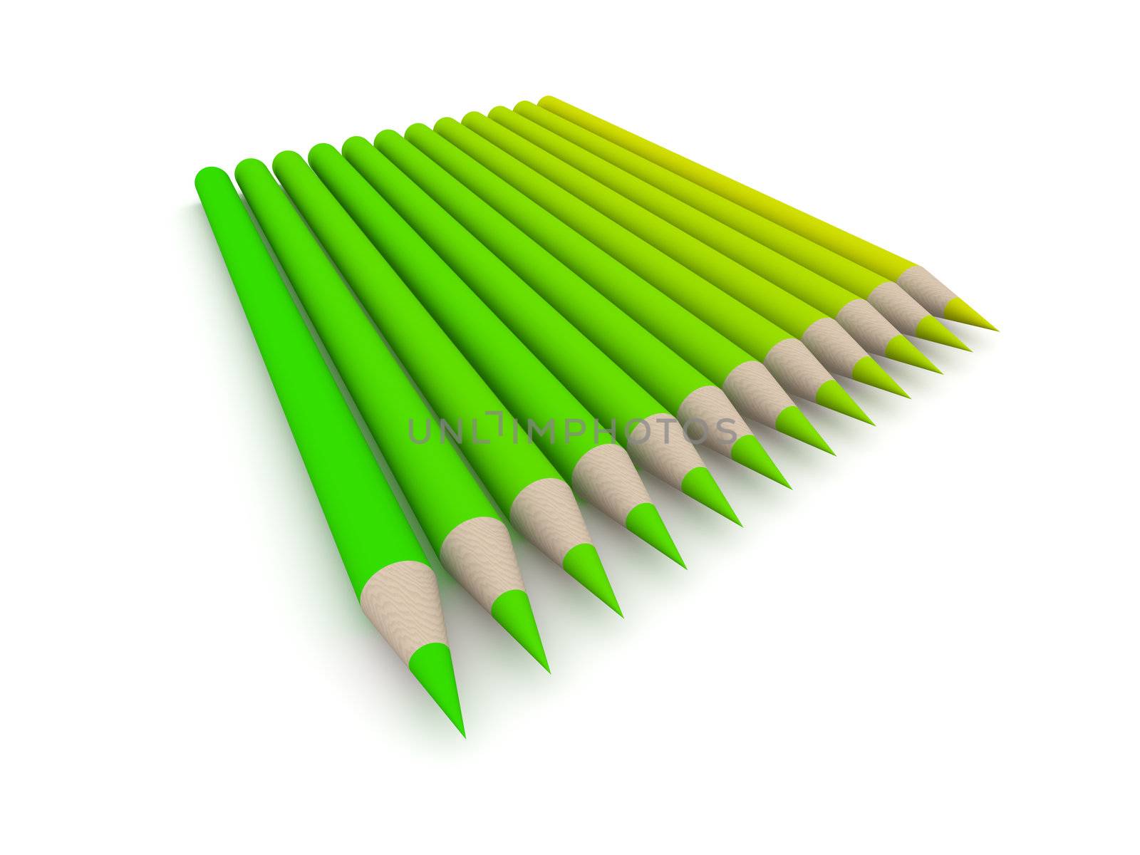 Green Crayon color Spectrum. 3D rendered Illustration.