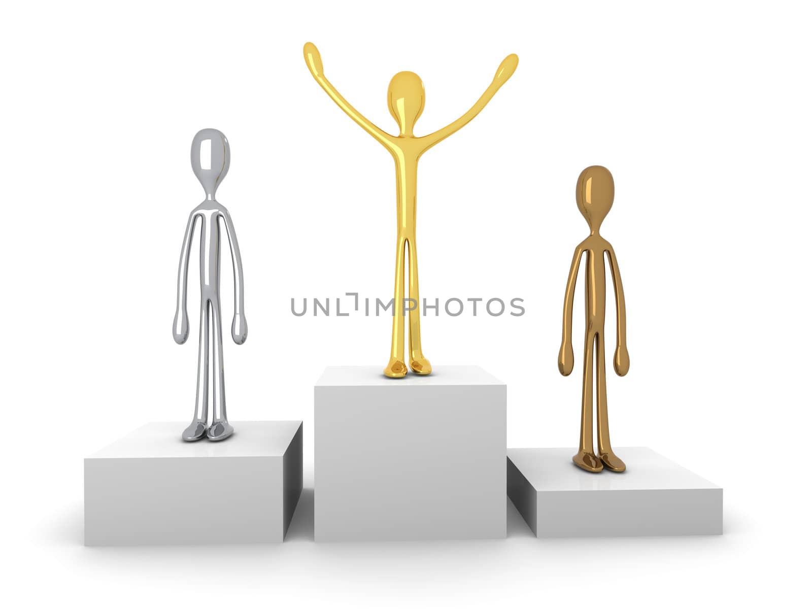 3D Illustration. Gold, Silver and bronze Winners. Isolated on white.