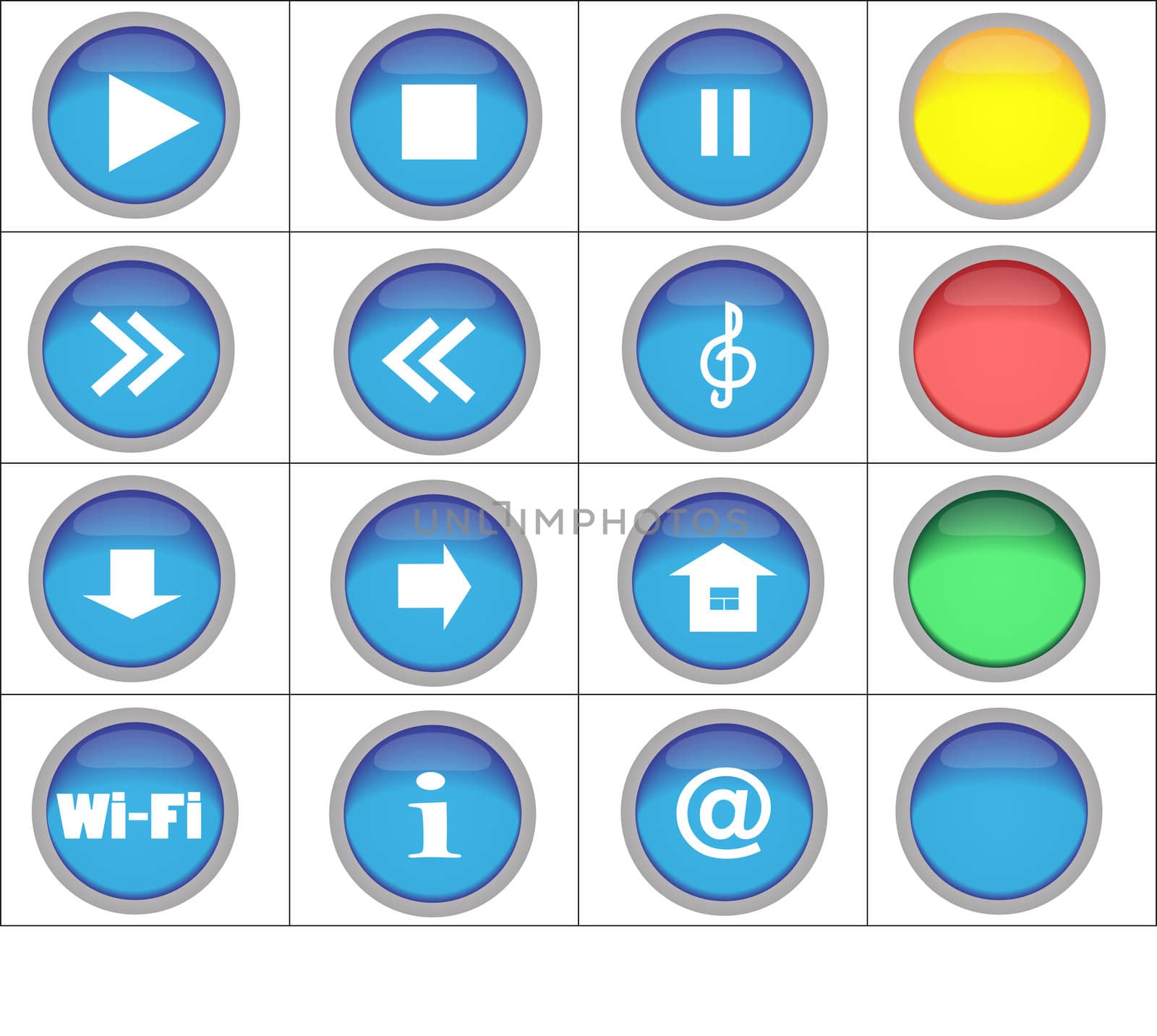 Set of sixteen buttons
