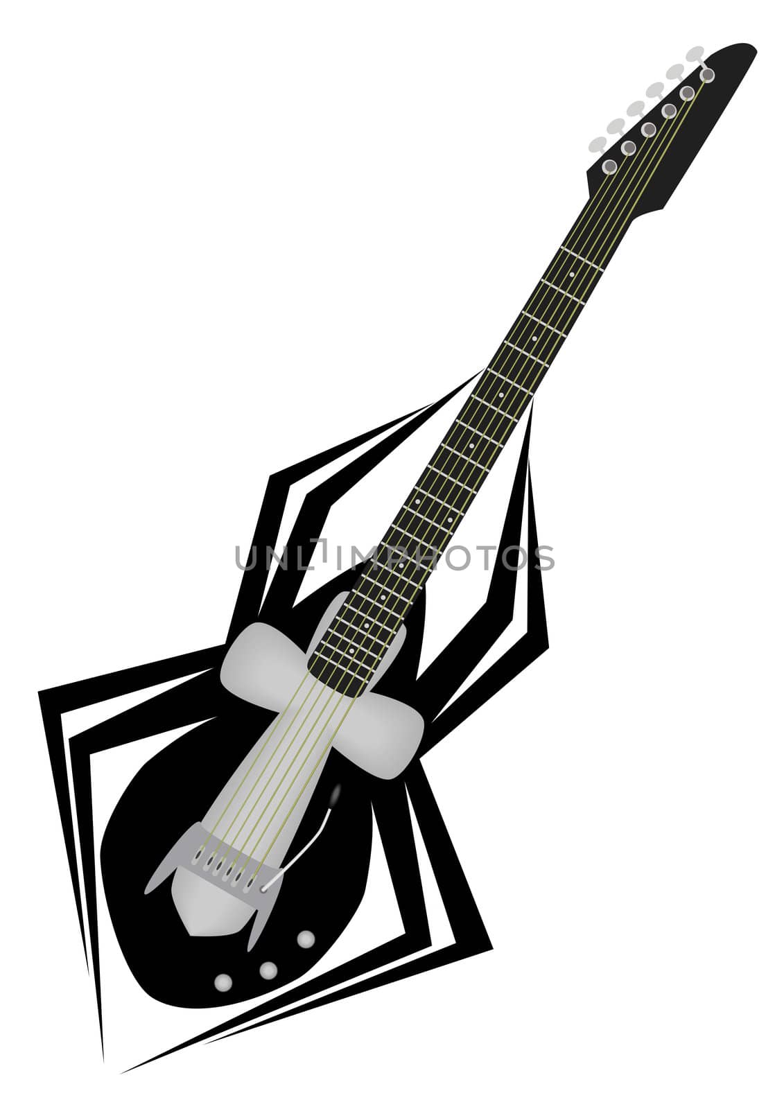 Illustration of black electric guitar with shape of spider