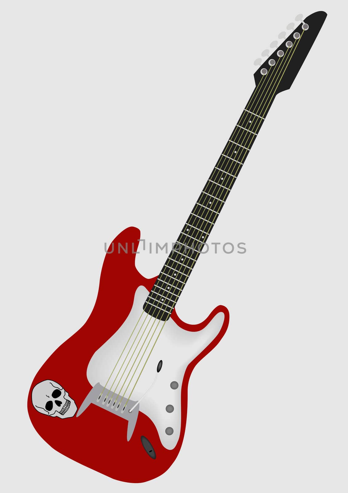 Illustration of red electric guitar with scull