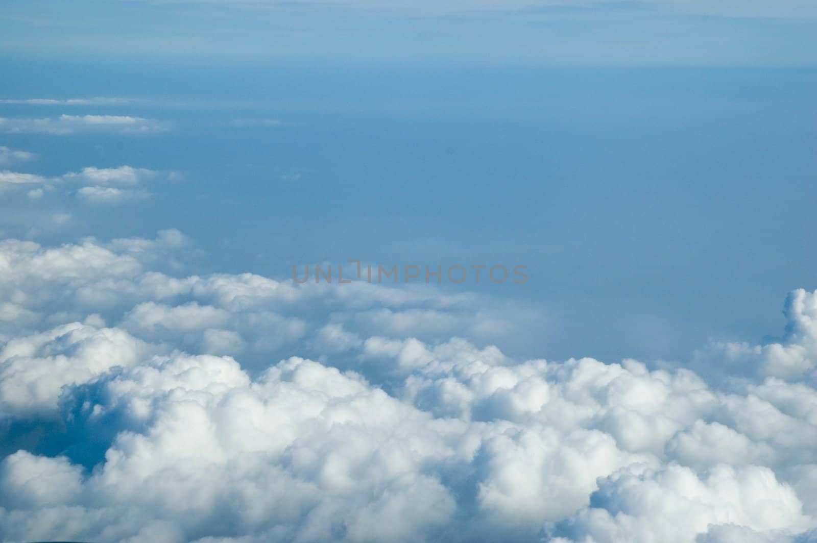 Aerial photo, showing beautiful skyscape. Blue sky covered with differnet clouds.