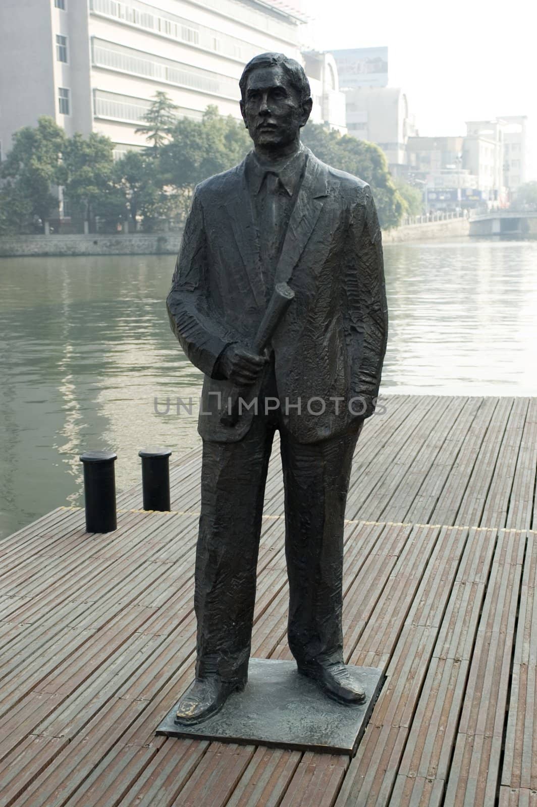 Sculpture of Sun Yat Sen - Chinese leader at Haohe river, Nantong city, Jiangsu province, China.