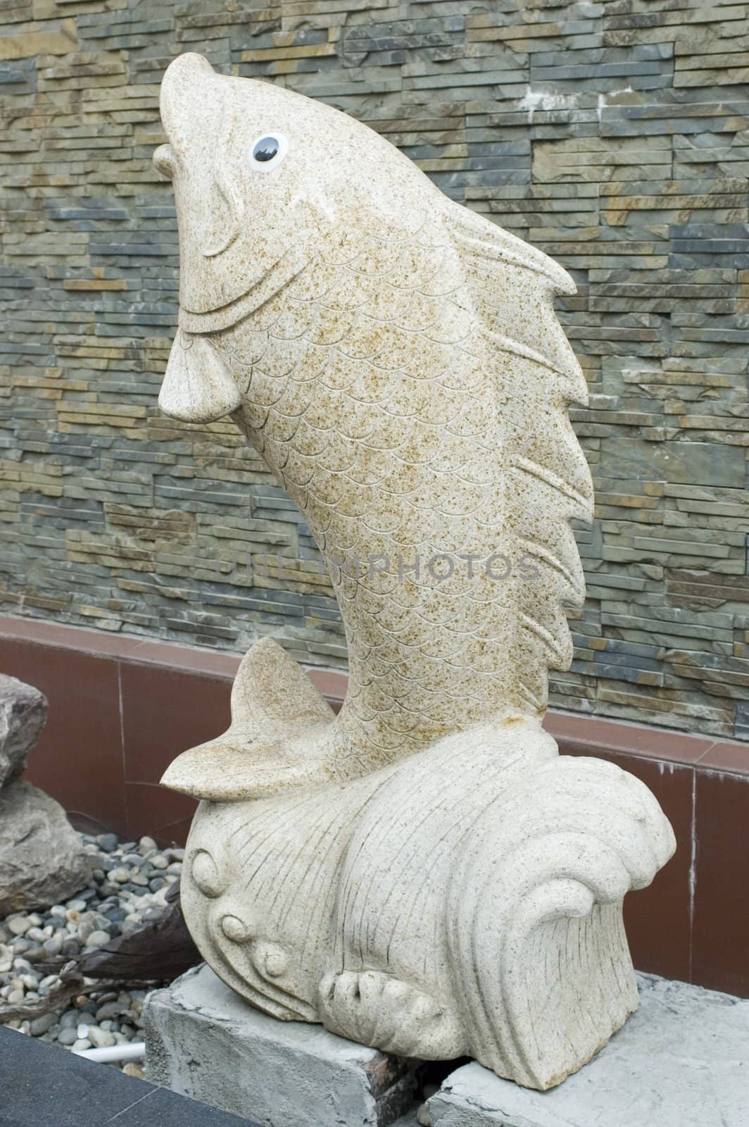 Fish sculpture, original fountain in Jiangsu province, Nantong city, China.