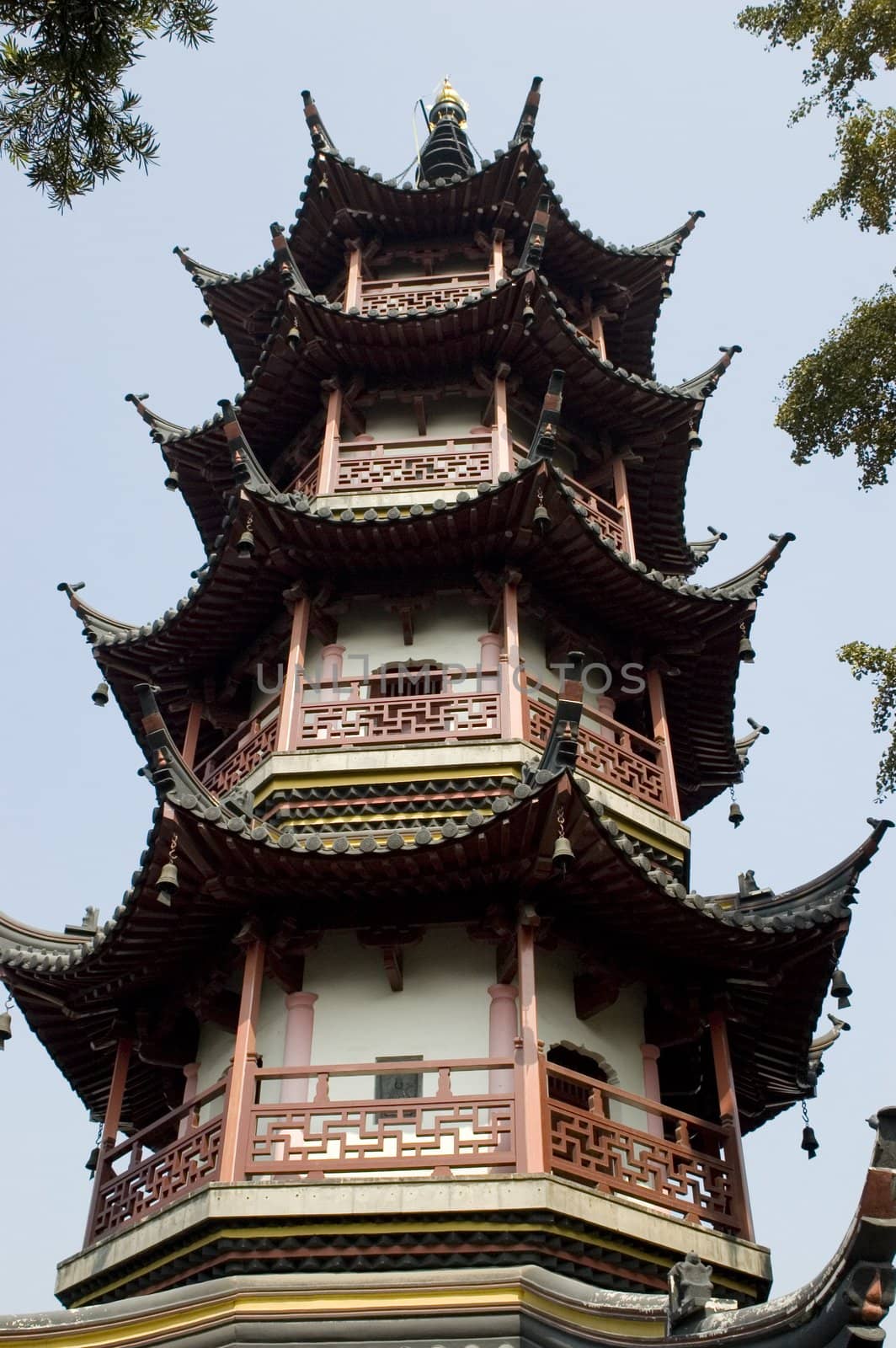 Ancient, traditional tower with typical wooden roof in Nantong city, Jiangsu province, China.