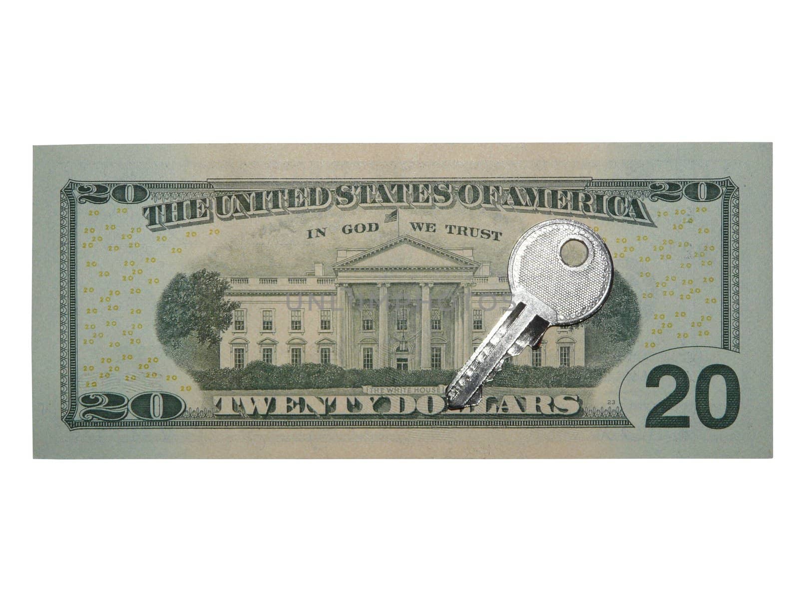 Note of twenty dollars with key on it