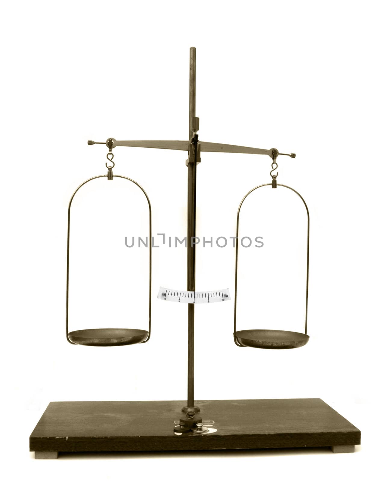 Balanced old scales, isolated on white background