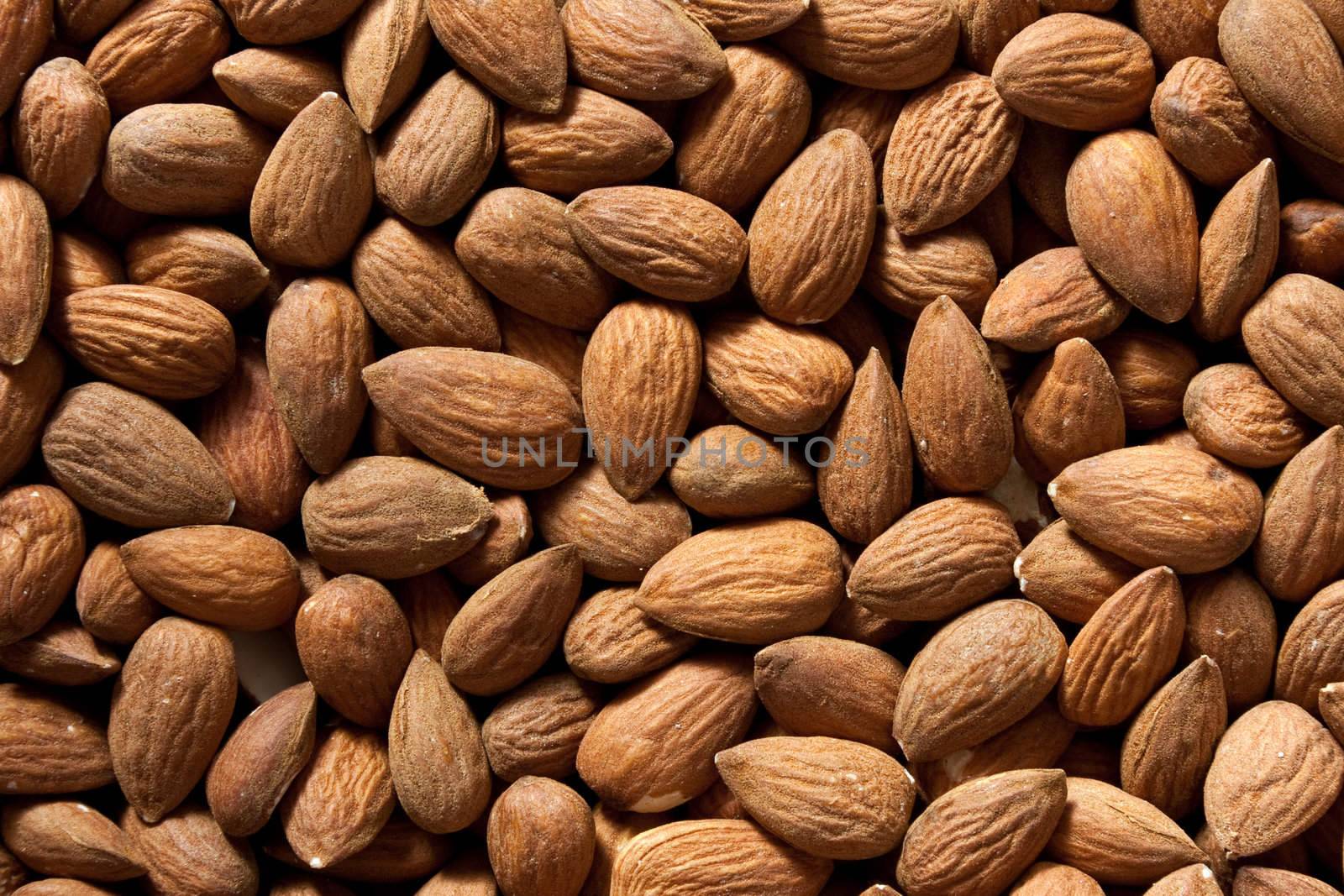 Raw, dried, and shelled almonds: top view