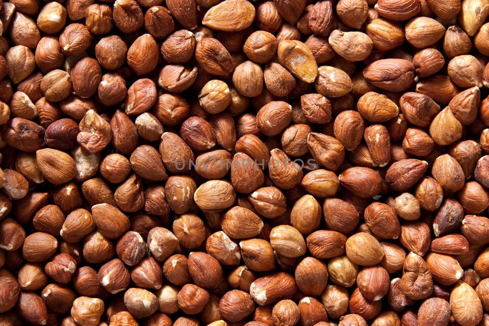 Background of hazelnuts: top view
