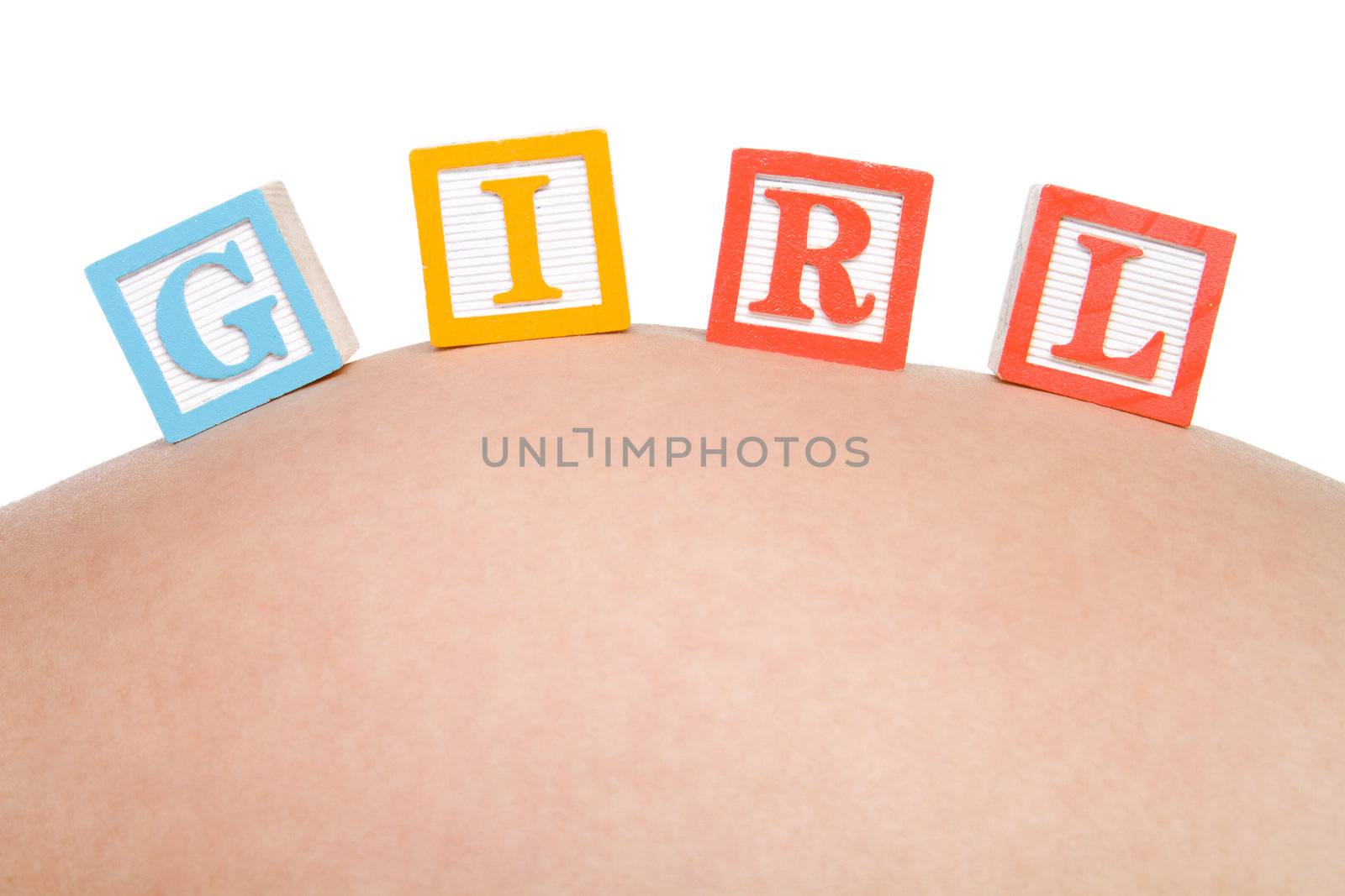 Baby blocks on pregnant stomach