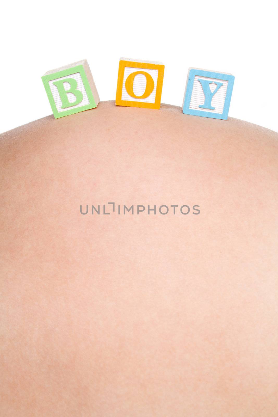 Baby boy blocks on pregnant belly