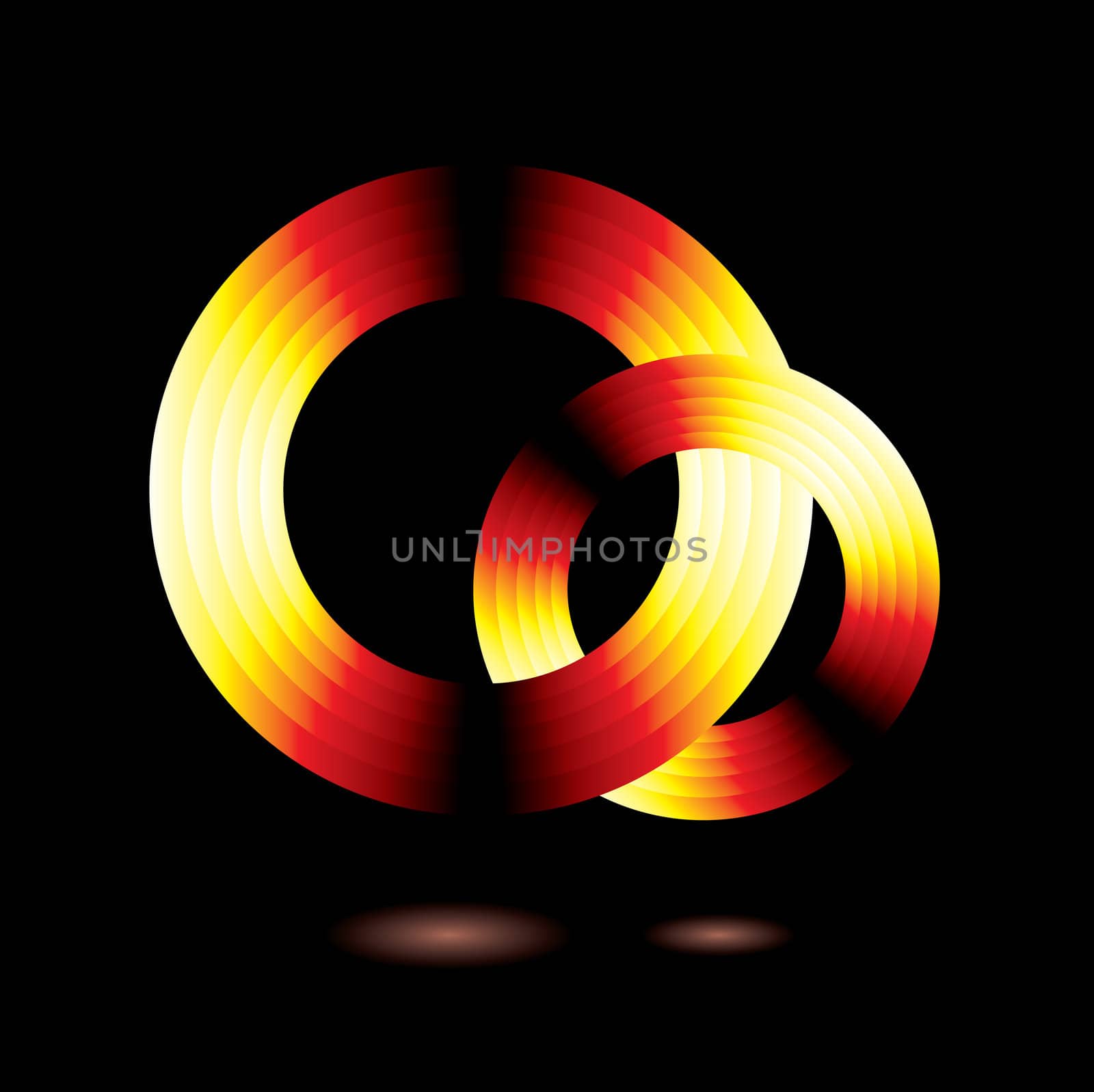 abstract ring of glowing flame colours with a drop shadow