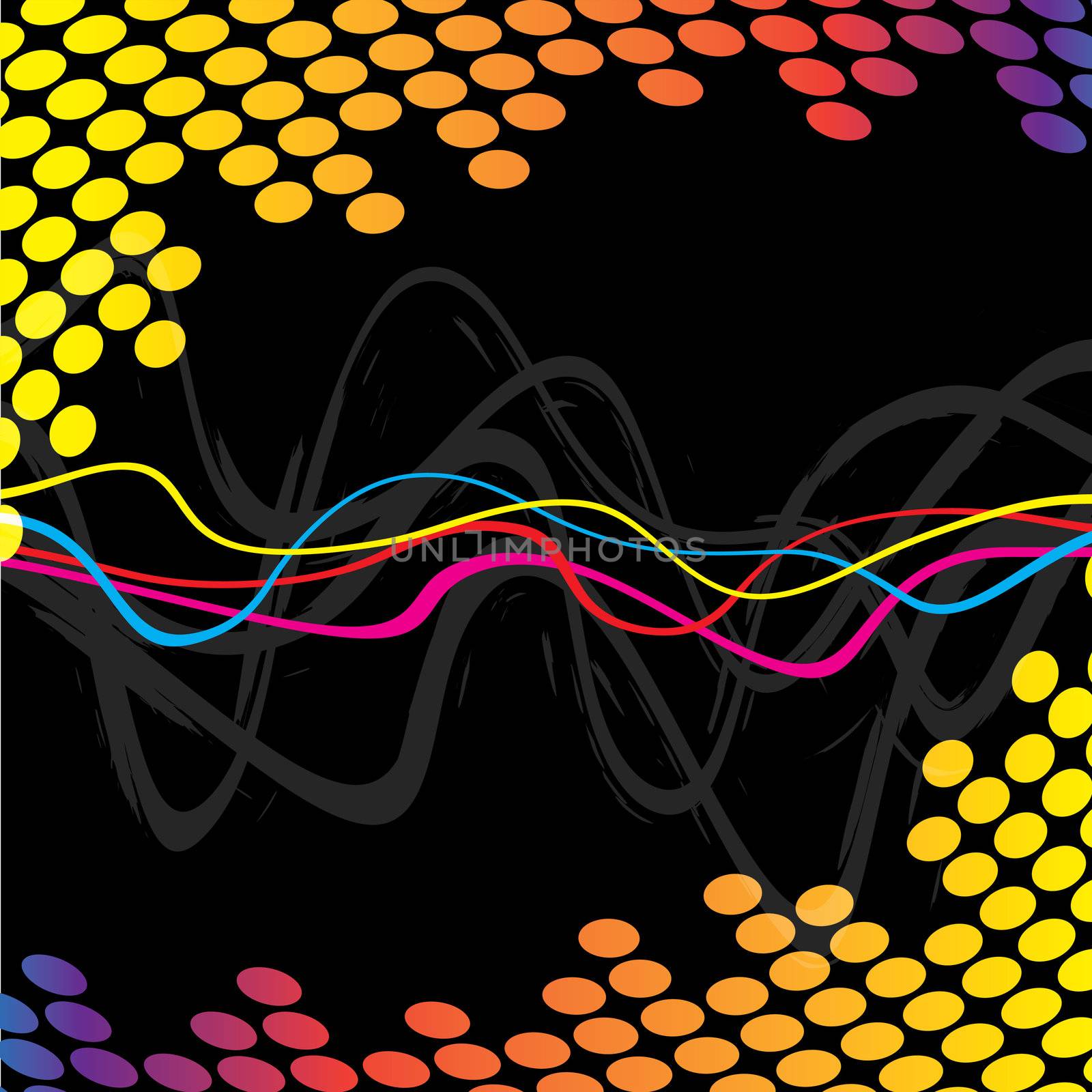 A wavy lines background indicating frequency or audio waves.