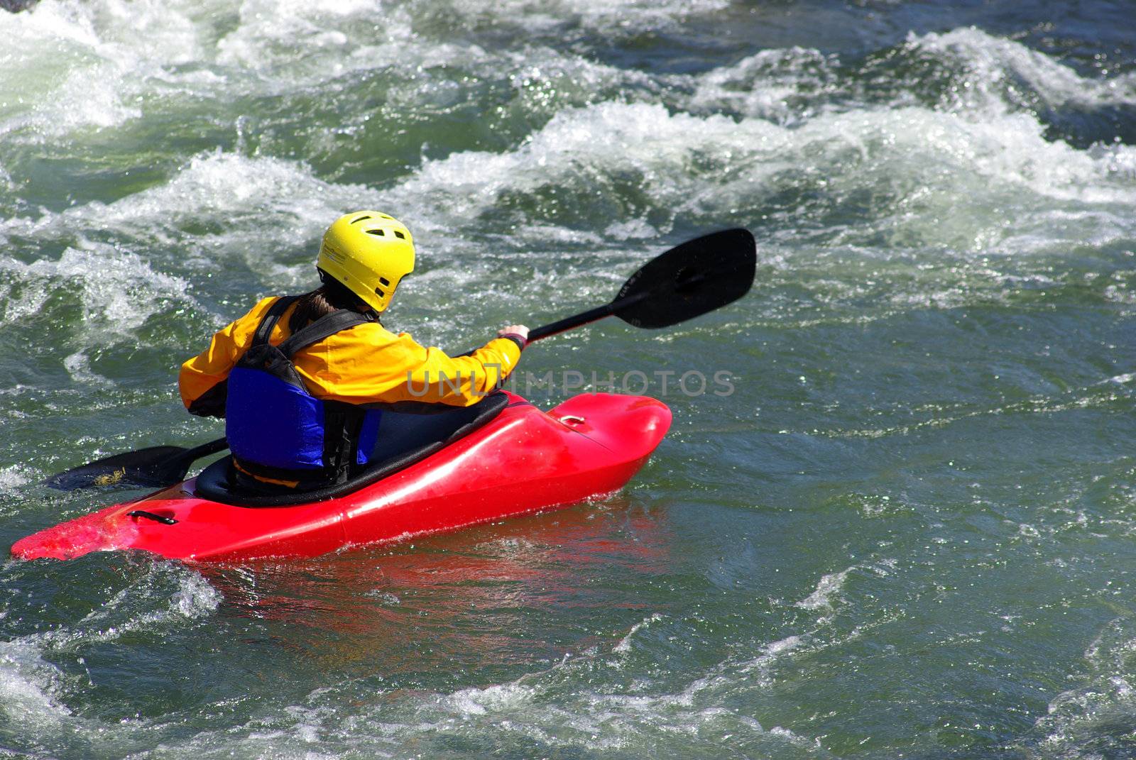 Kayaking On The S. Fork American River in California on a spring afternoon
