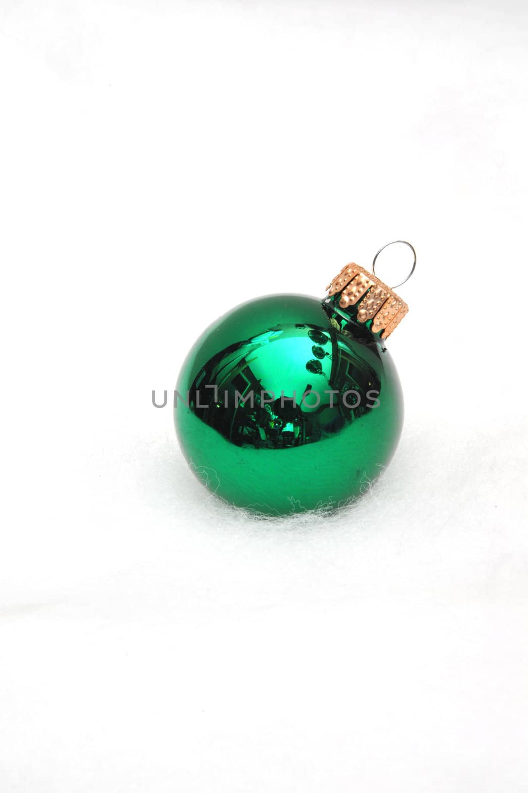 Singe green ornament on a light fuzzy background