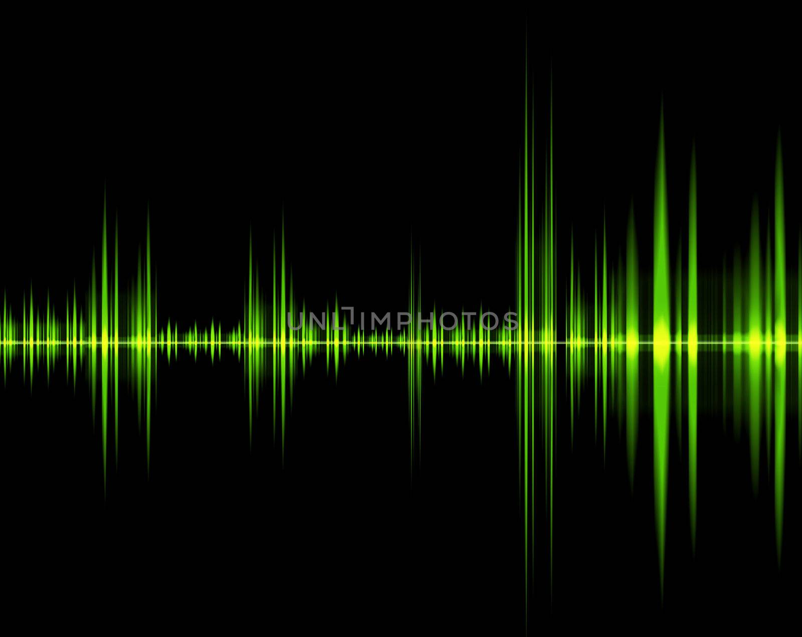 Green wave of sound isolated in a black background