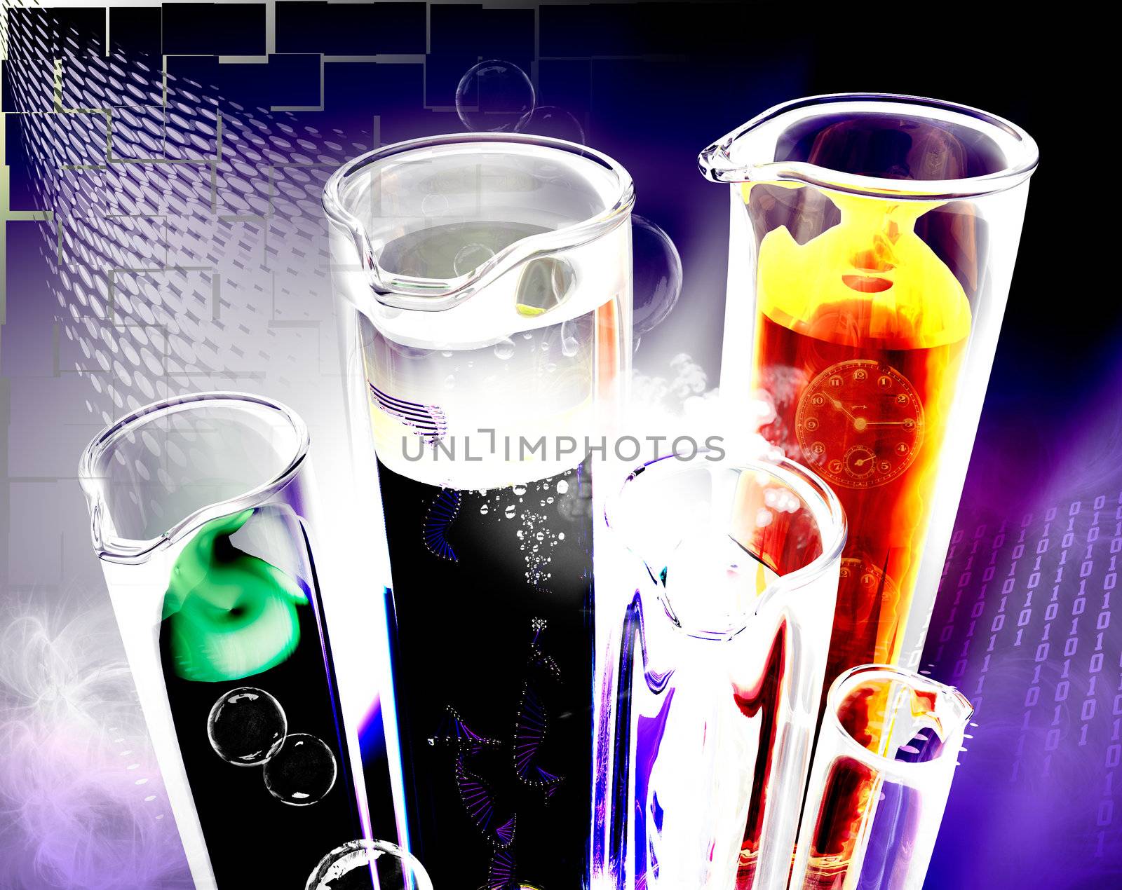 Image 3d test-tubes with liquid inside