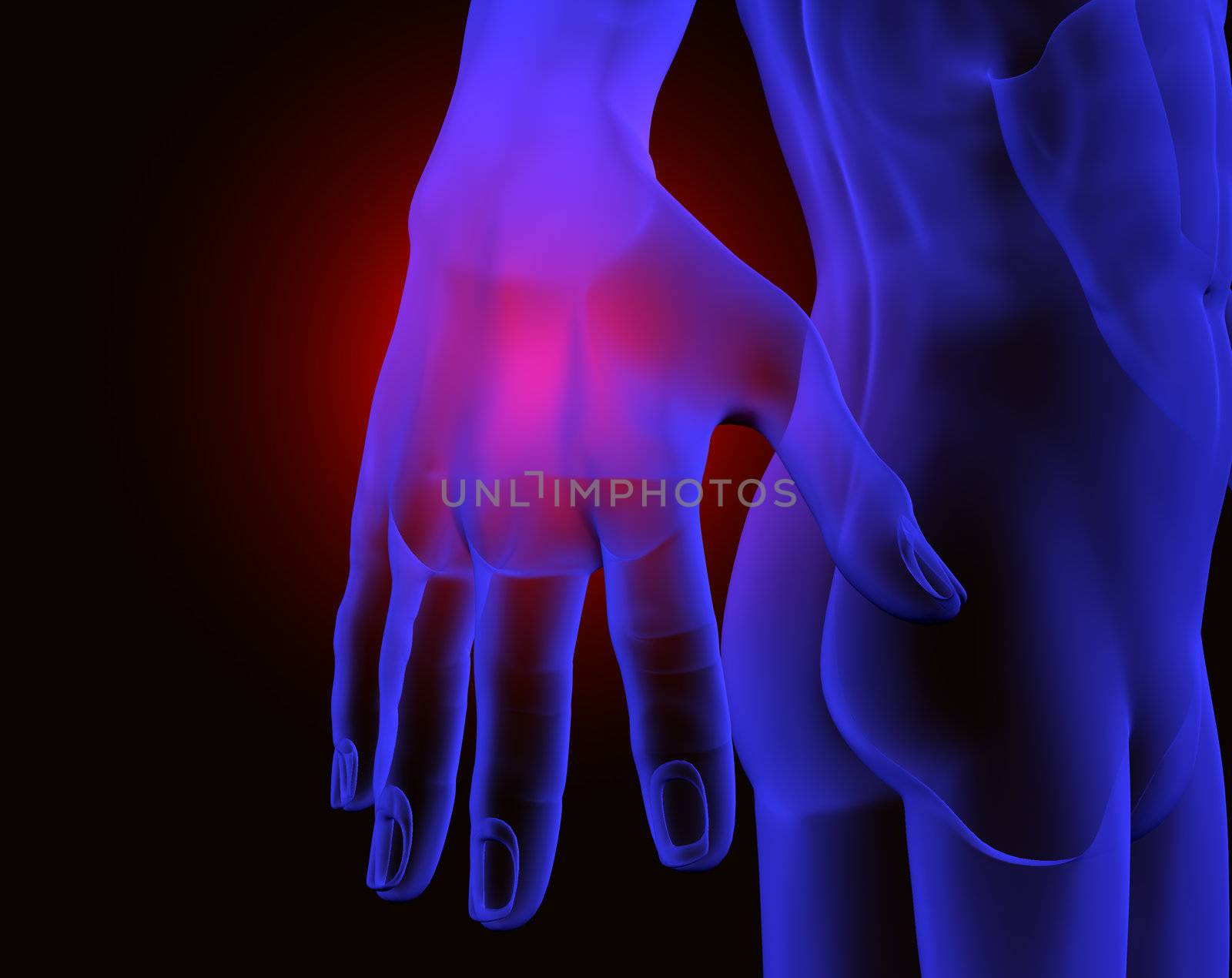 3d hand with red pain