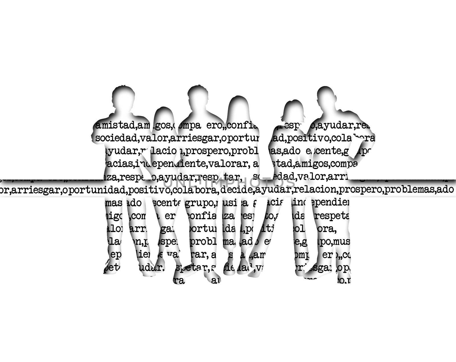 illustration of silhouette with words in background 