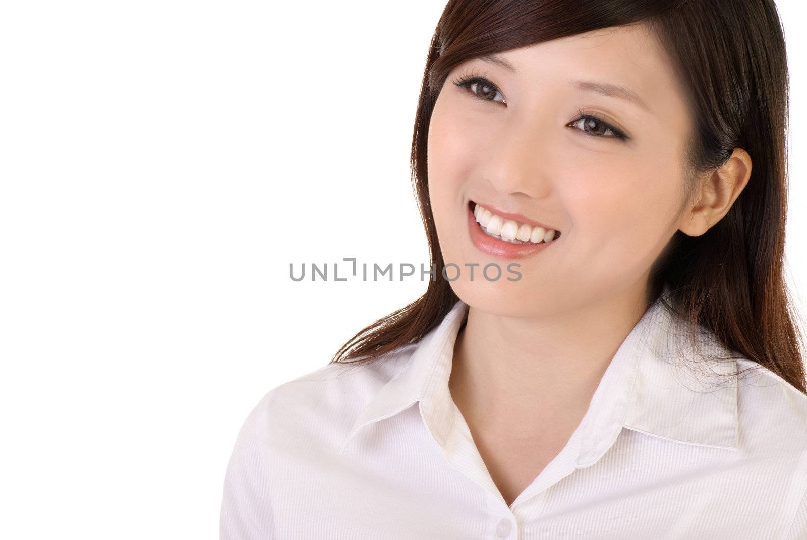 Beautiful business woman smile in white background.