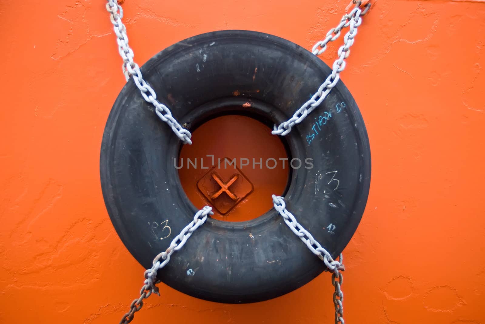 a chain fixed tire on a ship