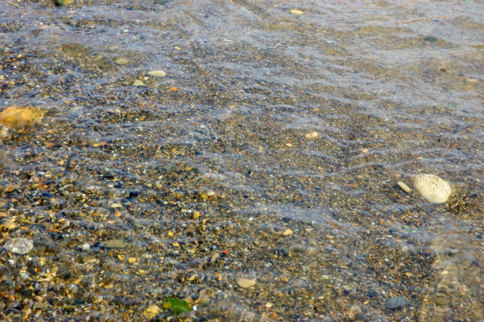 sea  shore covered with film of clear water