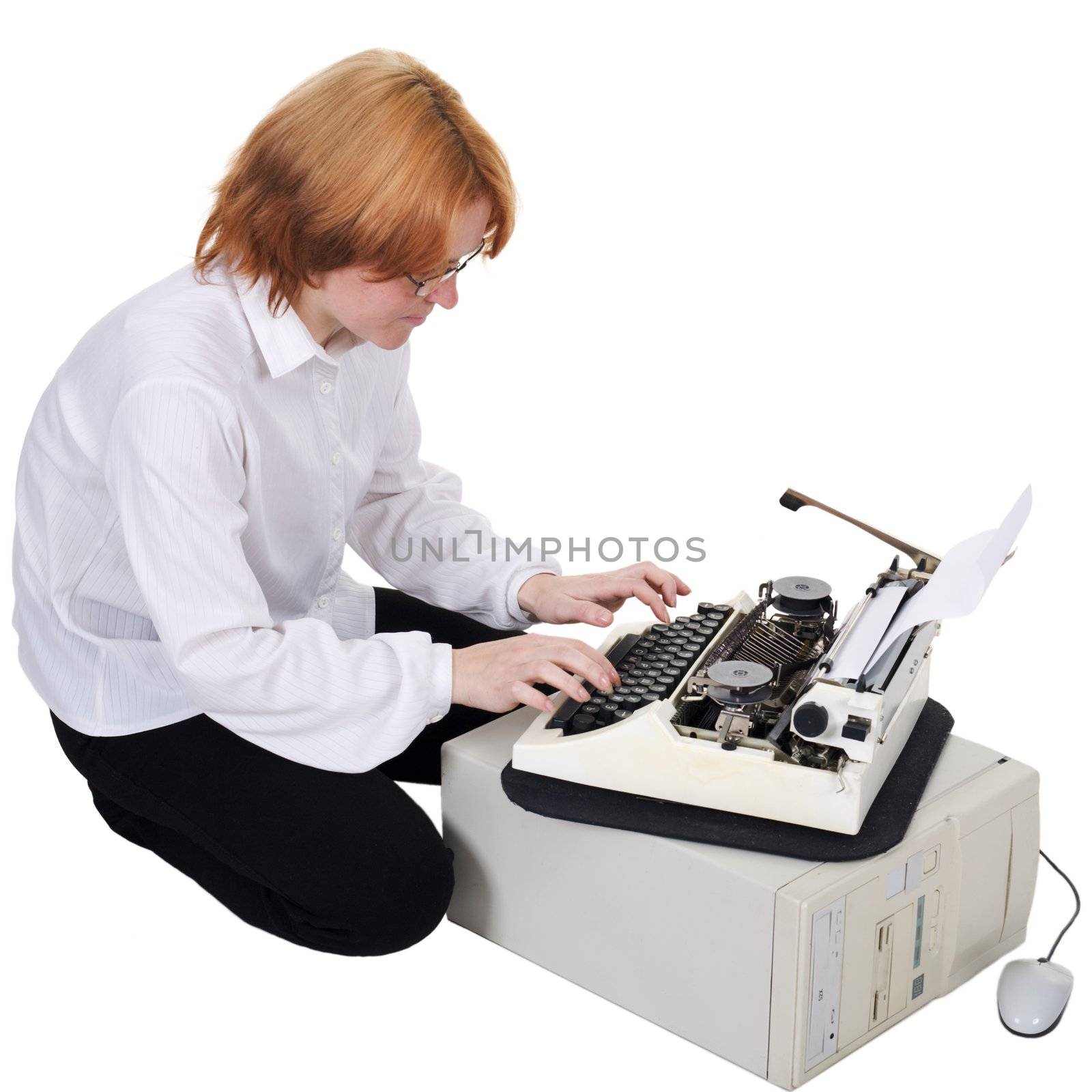 Girl printing on an typewriter by pzaxe