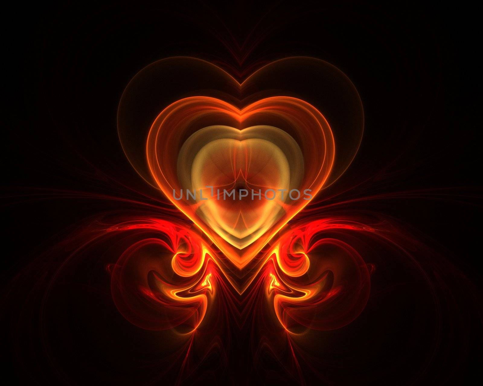 Digital generated fractal heart shape on dark background