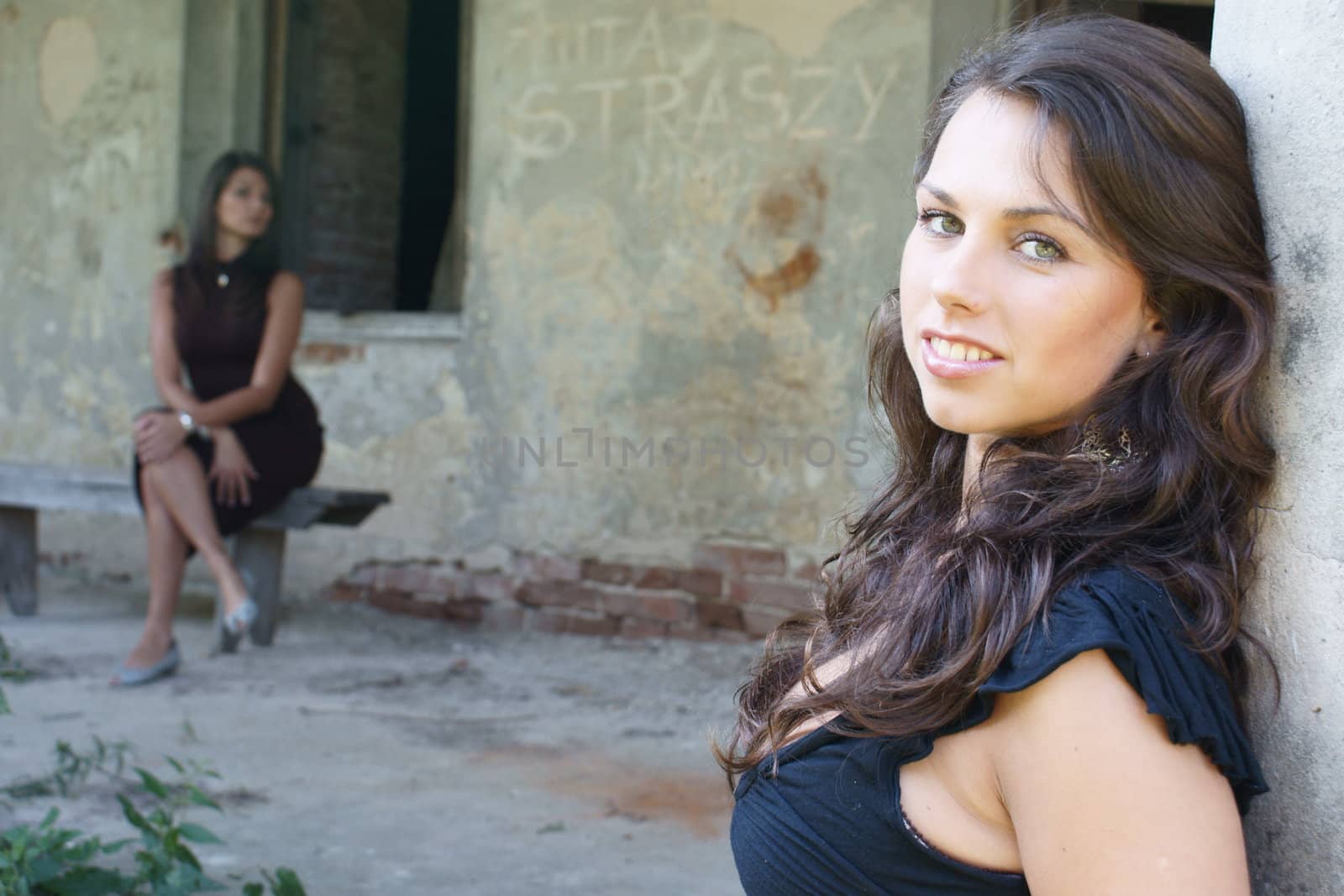 Young girl in old house