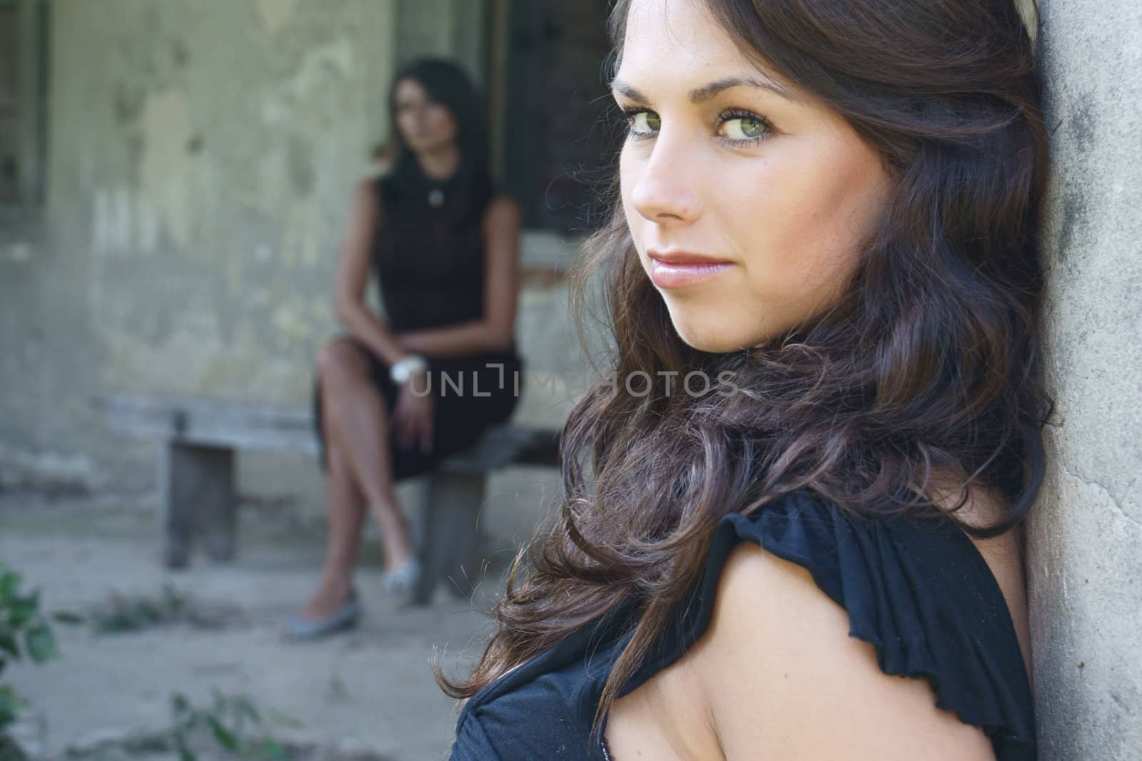 Young girl in old house