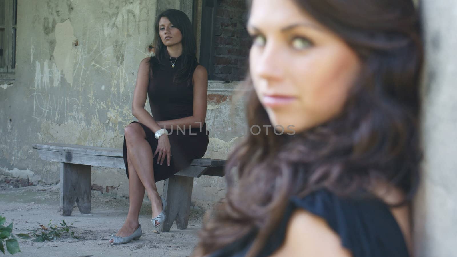 Young girl in old house