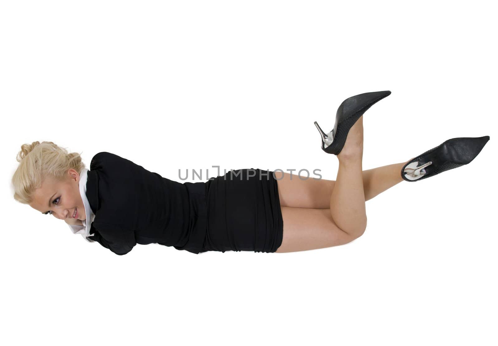 laying woman on isolated background