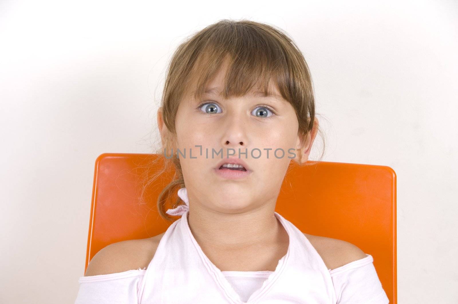 surprised little girl with white background