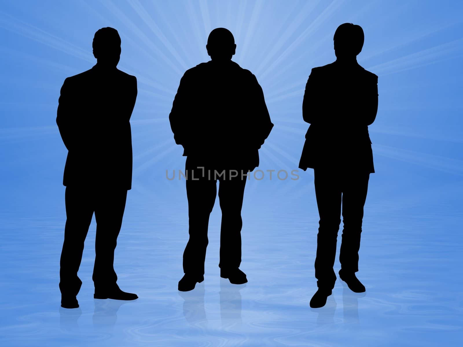 Three men over a blue background