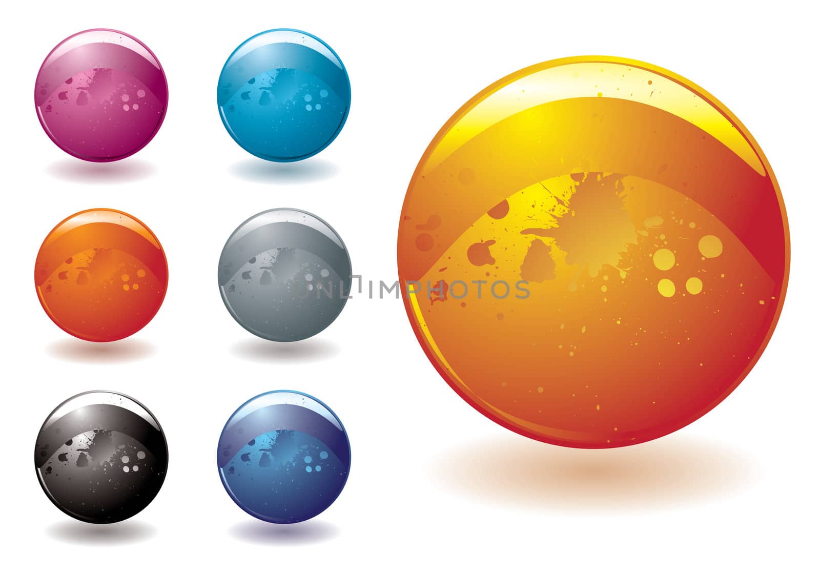 Collection of seven bright buttons designed for the web