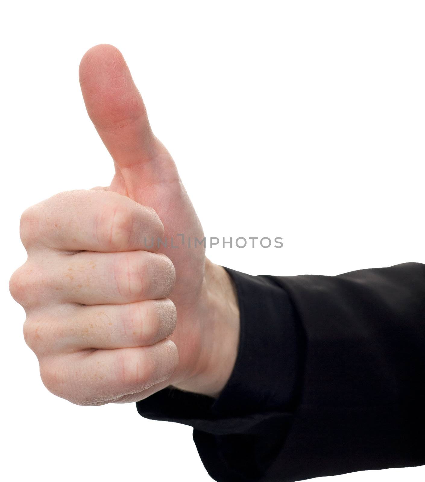 The man hand on white background (thumb up)