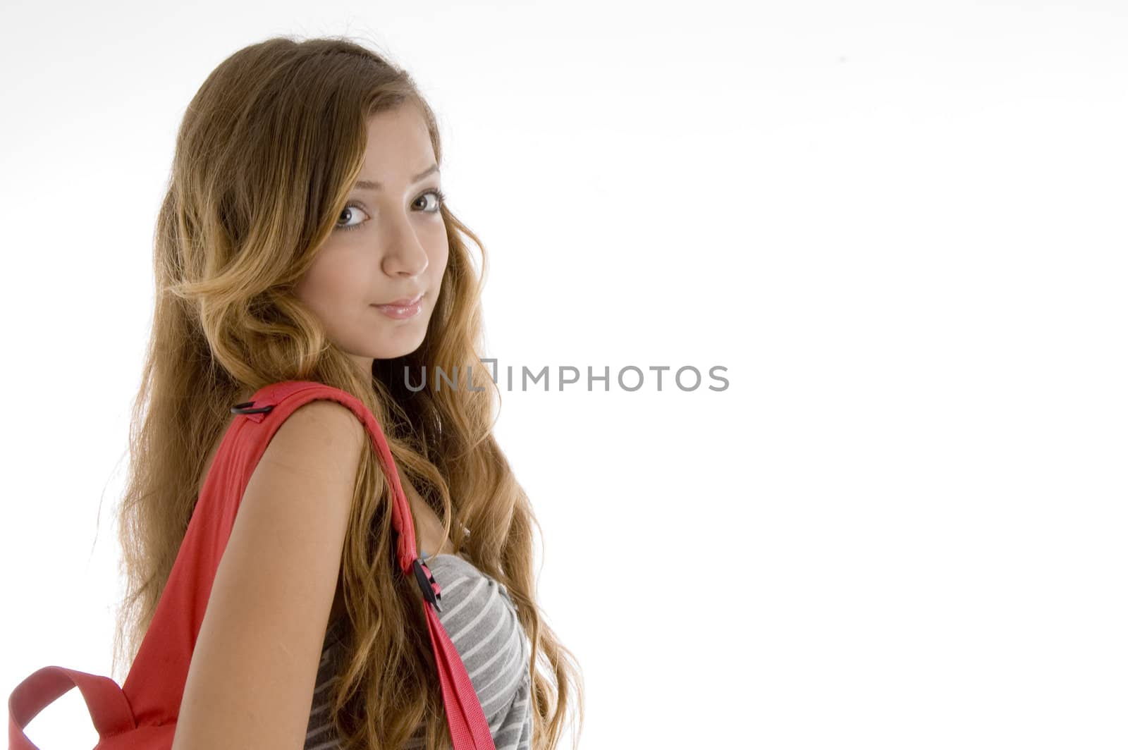 beautiful girl with bookbag on her shoulder by imagerymajestic