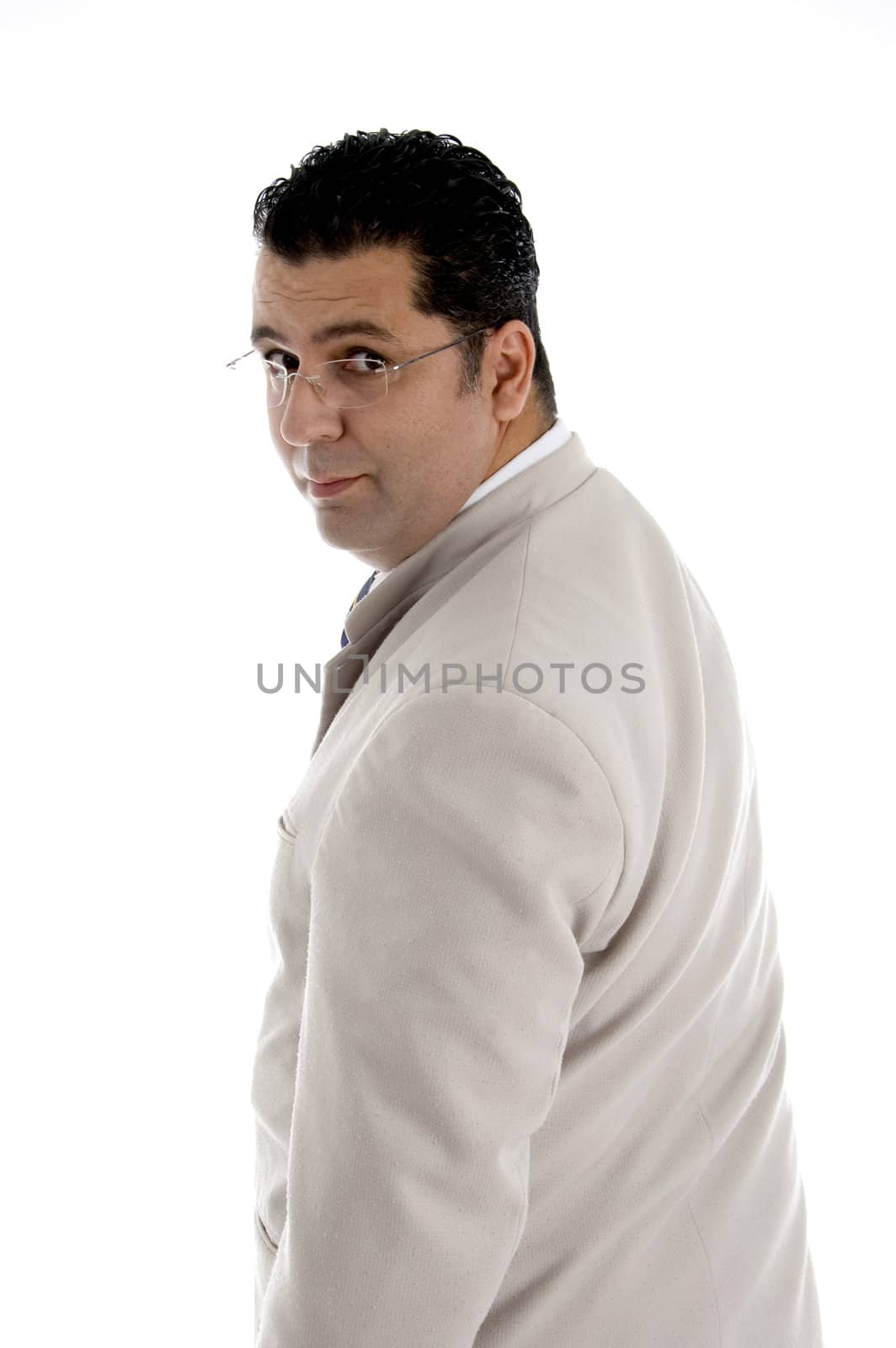 businessman with eyewear looking to camera on  an isolated white background 