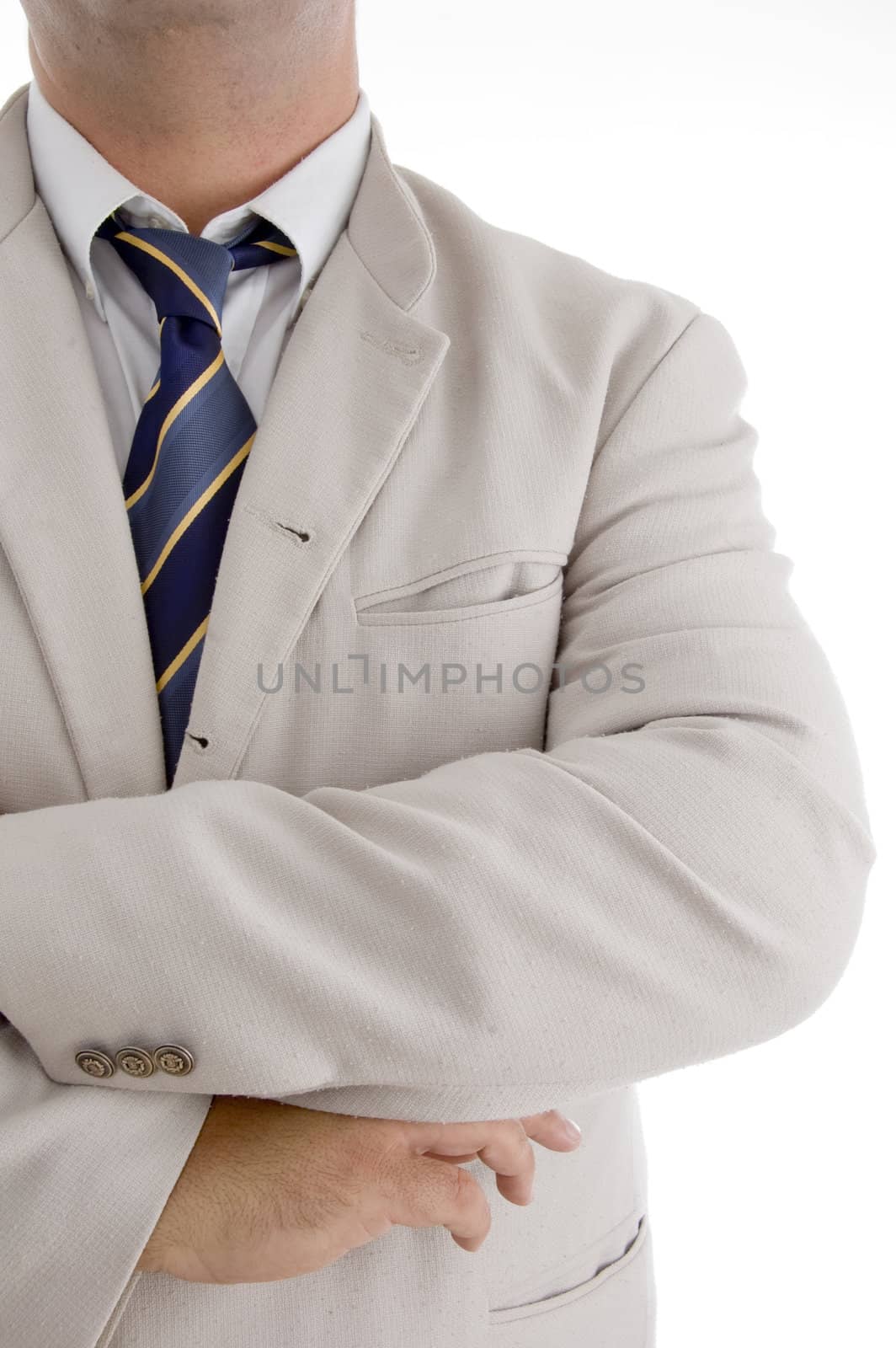 front view of businessman with folded hands on  an isolated white background 