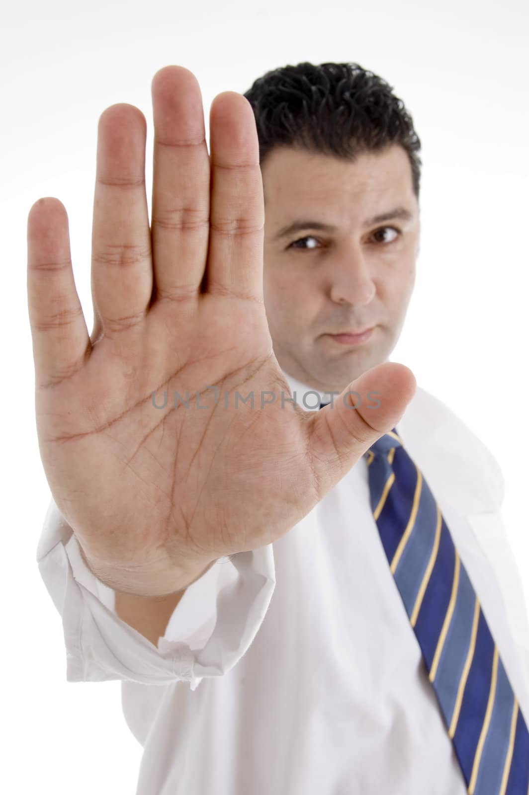  mature businessman stopping you on  an isolated white background 