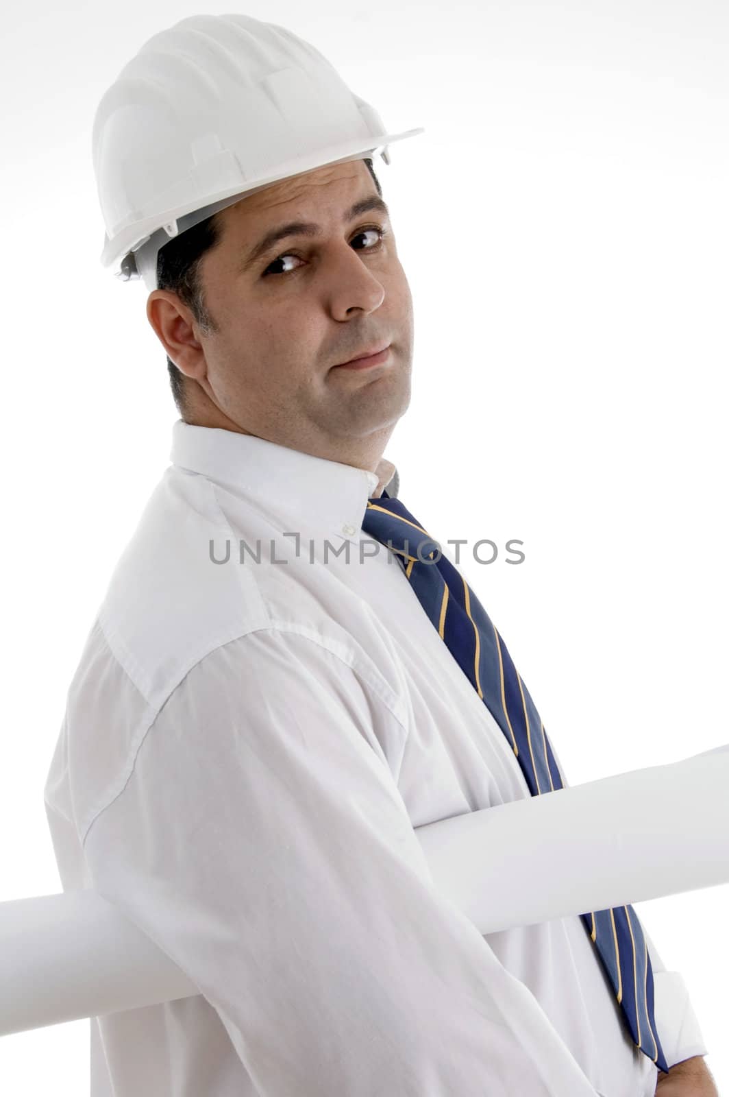 architect with paper on an isolated background on  an isolated white background 