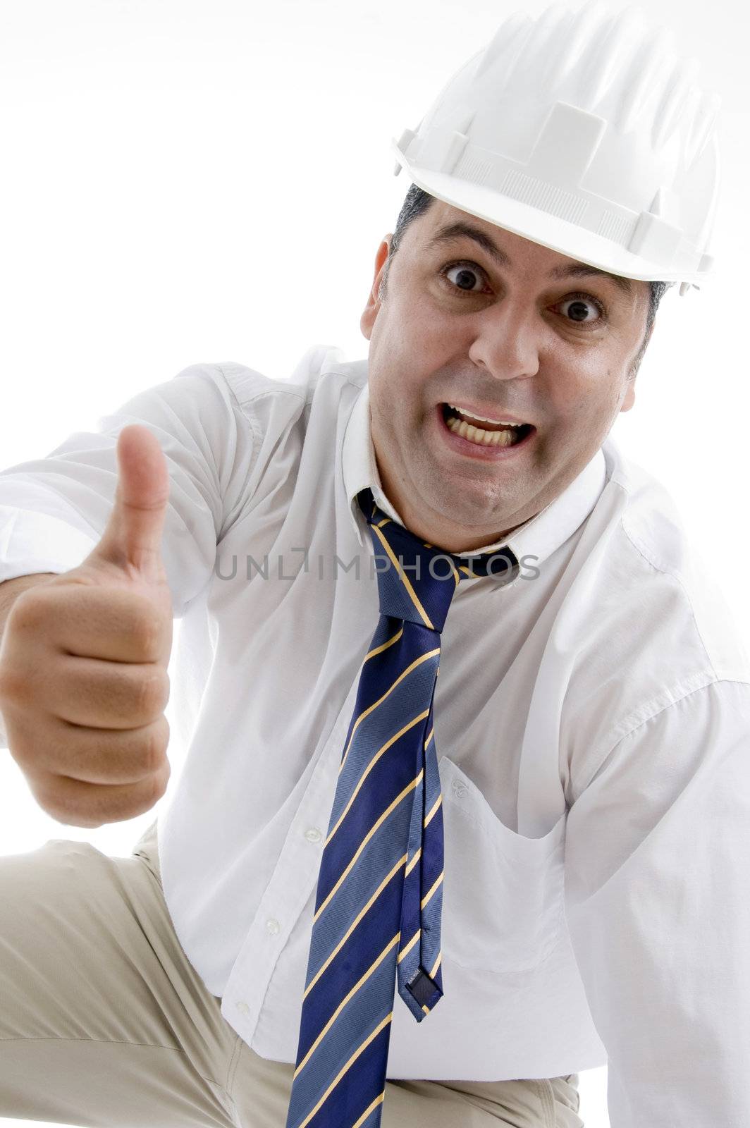 architect showing approval hand gesture on  an isolated white background 