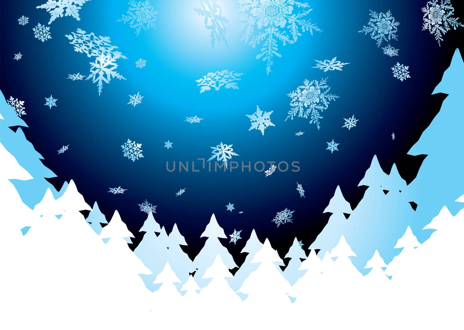 Christmas background showing snow fall in the evening sky