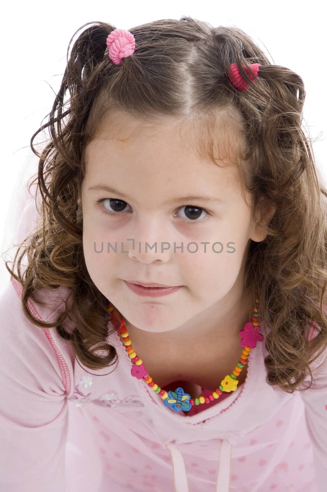 portrait of cute little girl on  an isolated white background 