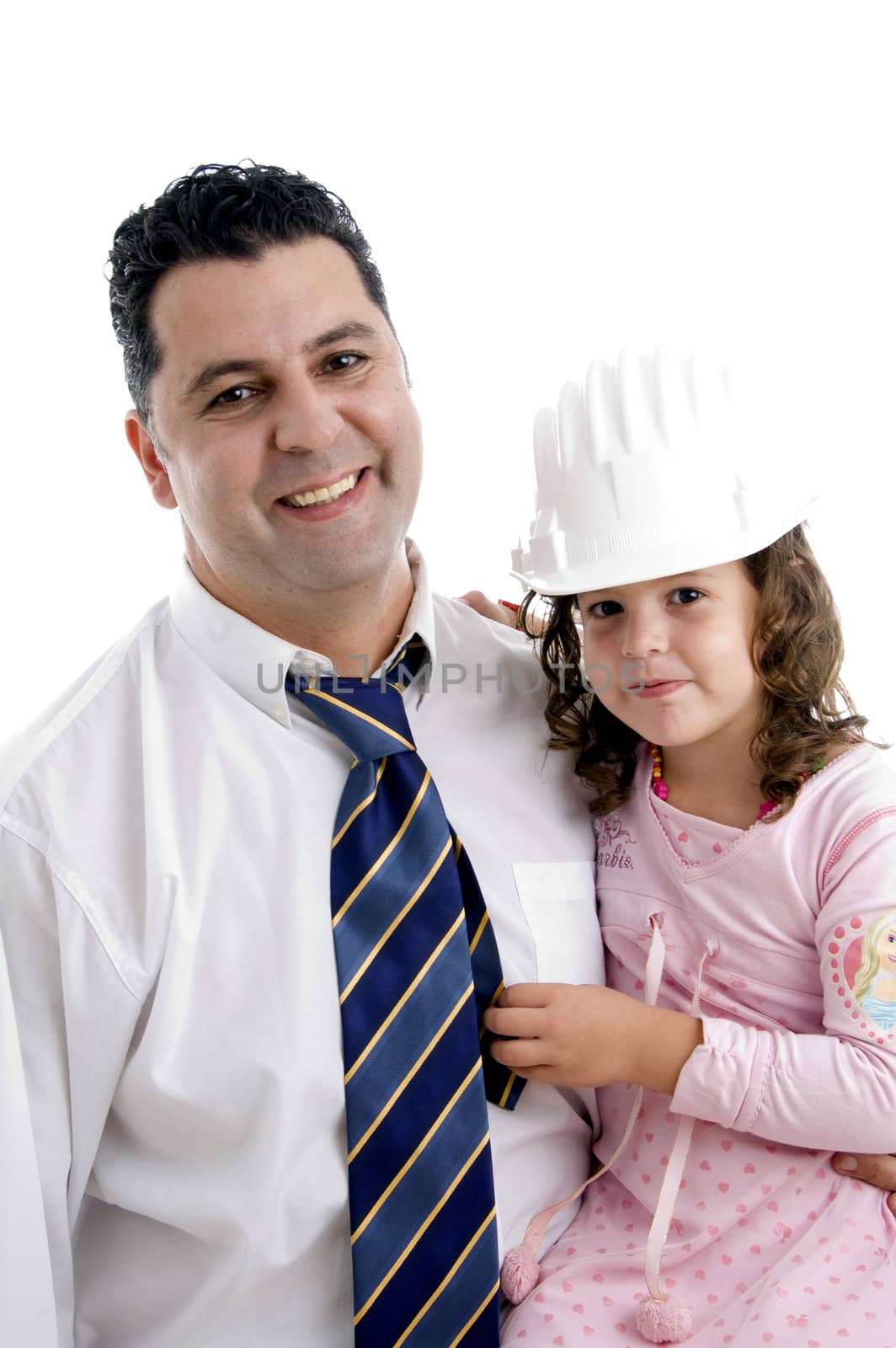 smiling father posing with his cute daughter