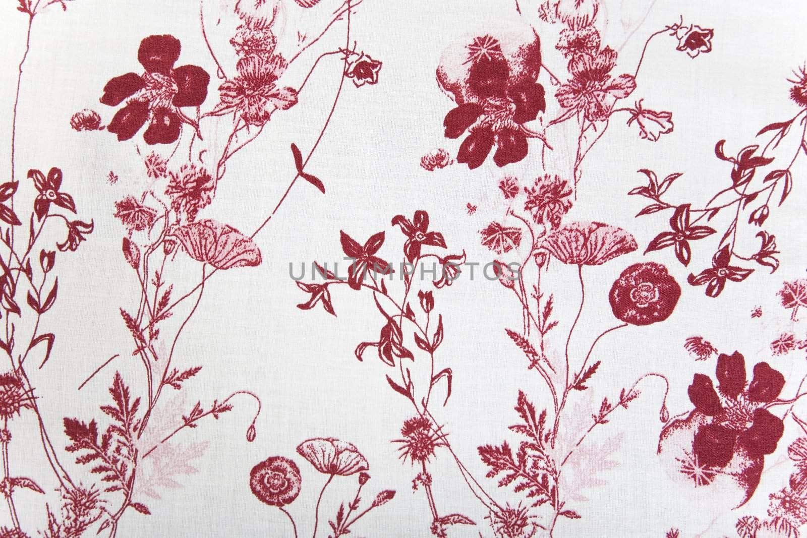 flower fabric texture, red plants on white background