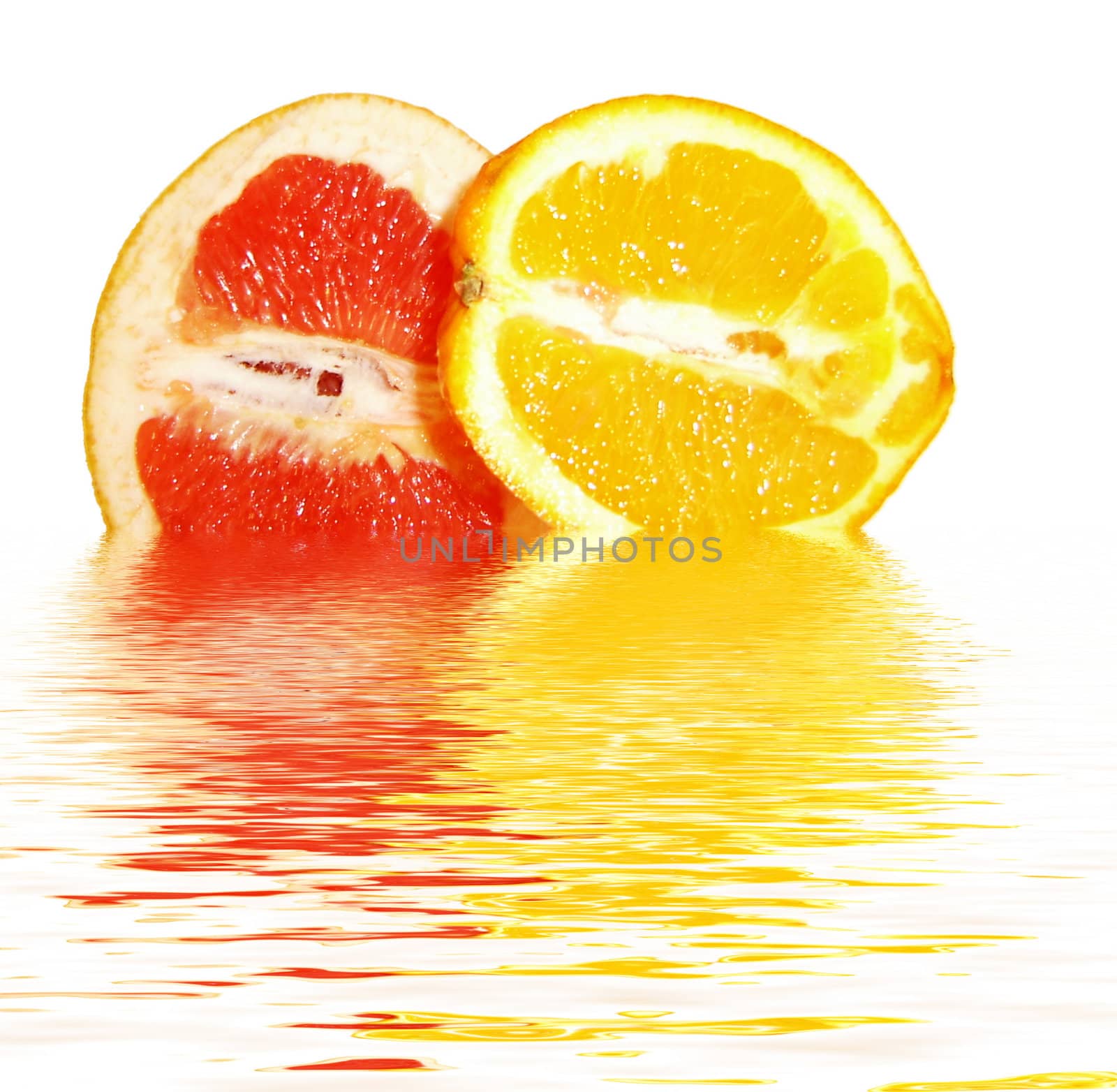 slices of orange and grapefruit in water