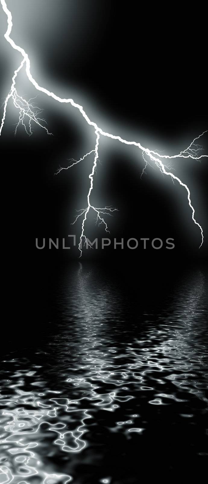  flash of lightning against night sky over water