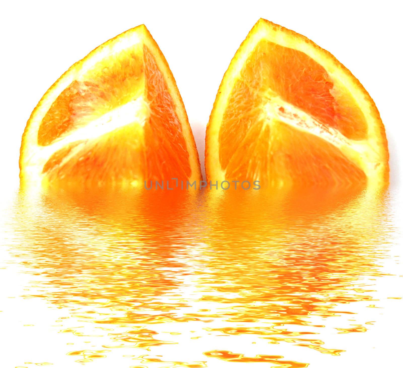 two quarters of orange with rough surface