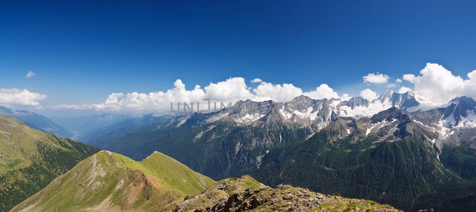 aerial view of Val di Sole from Tonale mountain in Trentino, Italy. Photo taken with polarized filter